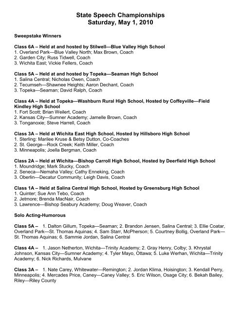 State Speech Championships - kshsaa