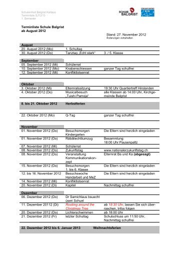 Terminkalender 1. Semester 12/13 - Schule Balgrist