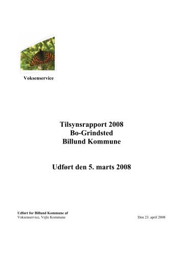 Tilsynsrapport 2008 Bo-Grindsted Billund Kommune UdfÃ¸rt den 5 ...