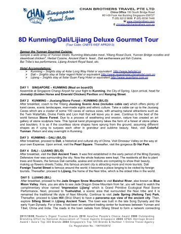 8D Kunming/Dali/Lijiang Deluxe Gourmet Tour - Chan Brothers