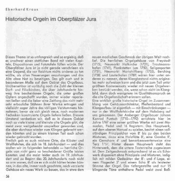 Historische Orgeln im OberpfÃ¤lzer Jura - OberpfÃ¤lzer Kulturbund
