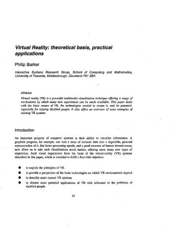 Virtual Reality: theoretical basis, practical applications - Research in ...