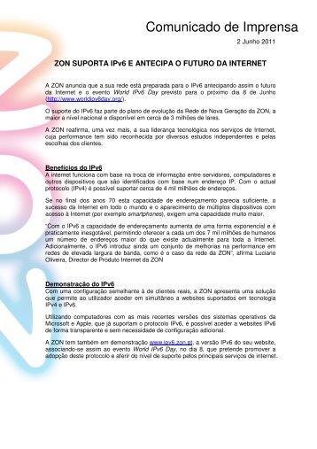 Comunicado de Imprensa - Zon