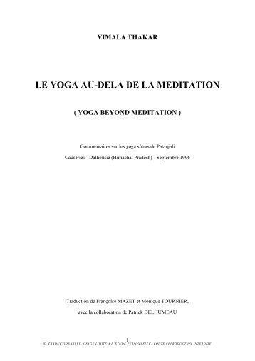 Le Yoga au delà de la Méditation - Vimala Thakar