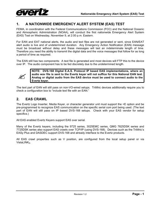 Nationwide Emergency Alert System &#40;EAS&#41; - Evertz Microsystems Ltd.