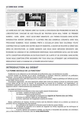 INTRODUCTION AU DEBAT - Le Carré Bleu