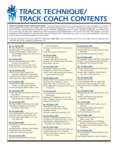 track technique/ track coach contents - Track & Field News
