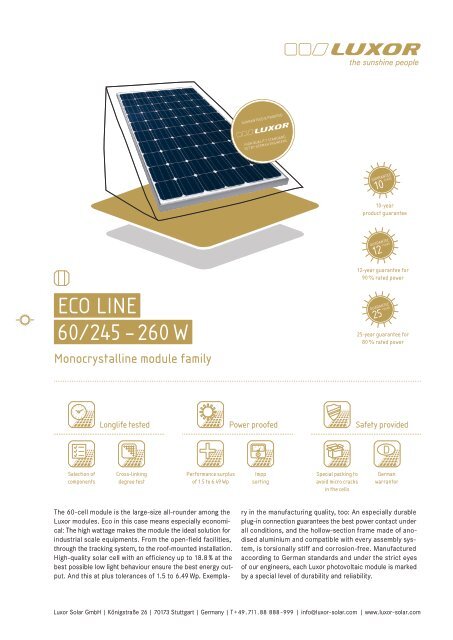 Eco linE 60/245 â 260 W - Luxor Solar
