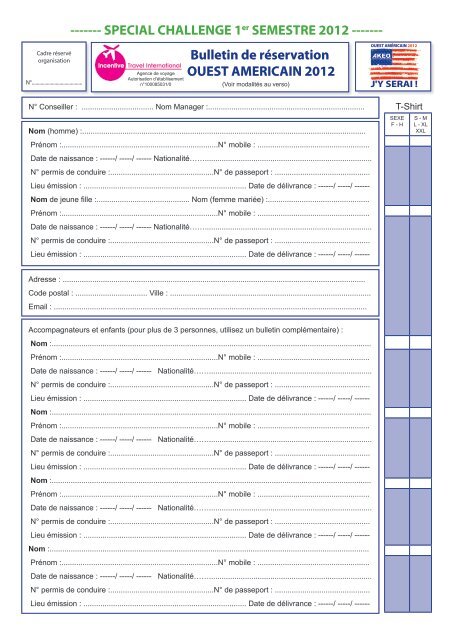 Bulletin de rÃ©servation OUEST AMERICAIN 2012 ... - Akeo