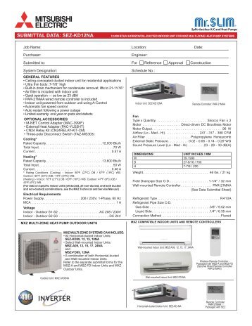 SUBMITTAL DATA: SEZ-KD12NA - Usair-eng.com