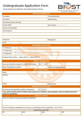 BIUST Application Form 2012.pdf - Botswana Student Network