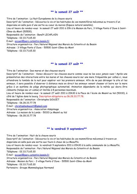 Structure organisatrice : Espace Nature Environnement - SociÃ©tÃ© ...