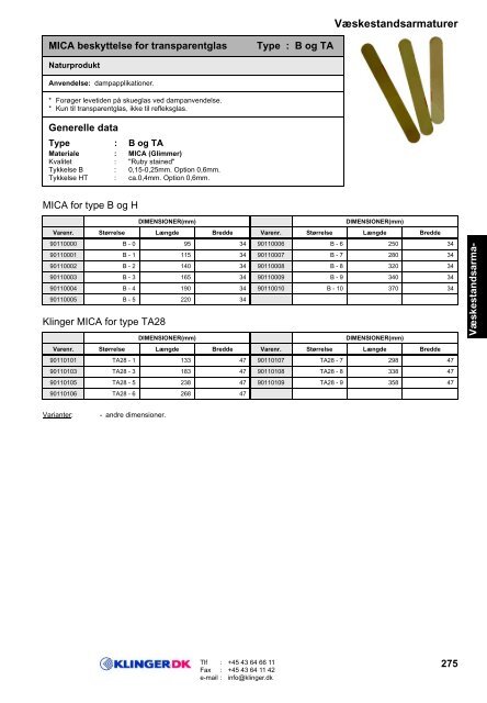 Glas & pakn. for visere - Klinger Danmark A/S