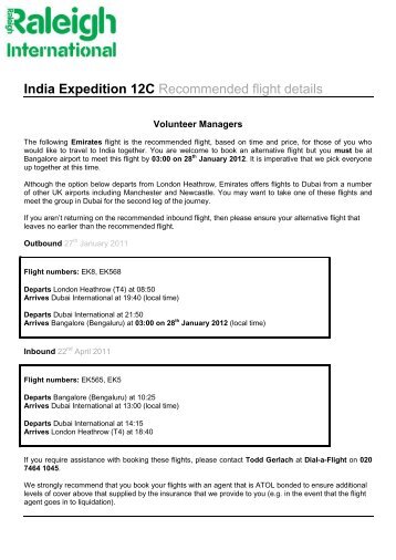 India Expedition 12C Recommended flight details - Raleigh ...