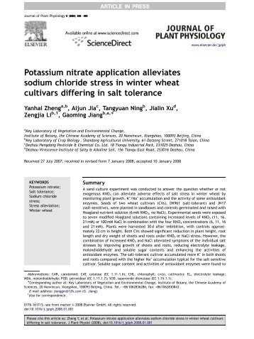 Potassium nitrate application alleviates sodium chloride stress in ...