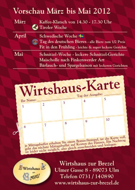 Wirtshaus-Kalender - Wirtshaus zur Brezel