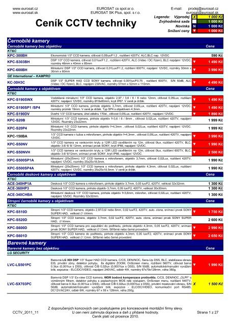 CenÃ­k CCTV techniky - Eurosat CS