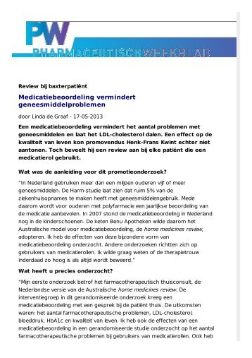 promotieonderzoek van Henk-Frans Kwint in het Pharmaceutisch ...