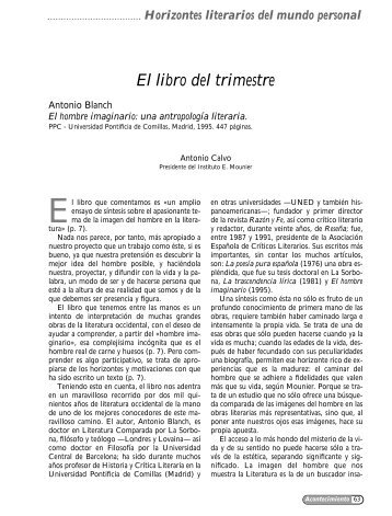 Antonio Blanch. El Hombre imaginario: Una antropologÃ­a literaria.