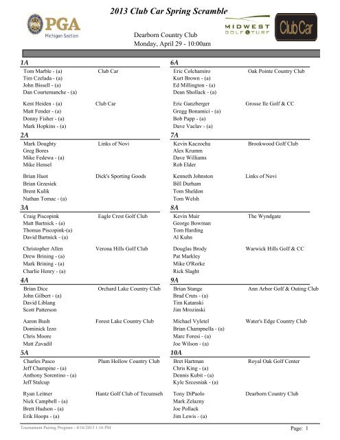 2013 Club Car Spring Scramble - Michigan PGA Golf