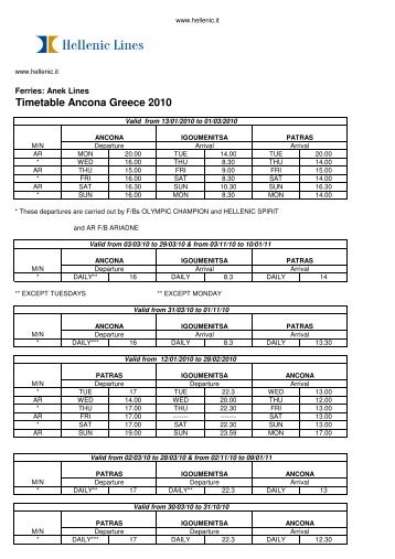 Timetable Ancona Greece 2010 - Hellenic Lines