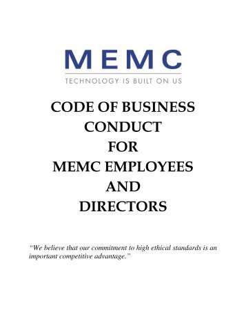 code of business conduct for memc employees and directors