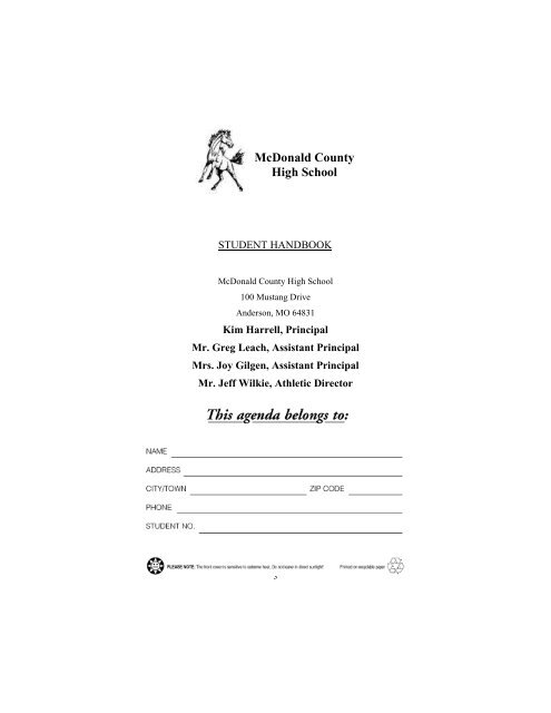 2010 - 2011 Student Handbook ~ Grades 9-12 - McDonald County ...