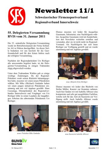 Newsletter 11/1 - Schweizerischen Firmensportverbandes