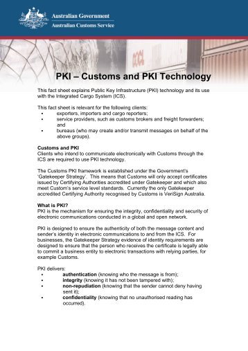 PKI - Customs and PKI Technology - Cargo Support