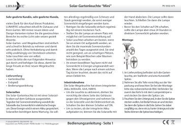 Solar-Gartenleuchte “Mini” Bedienungsanleitung - Seite 1 - Pearl