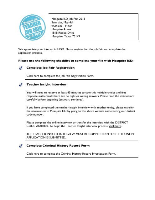 registration checklist - Mesquite ISD