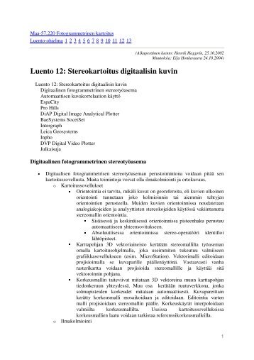 Luento 12: Stereokartoitus digitaalisin kuvin