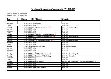 Vorbereitungsplan Vorrunde 2012/2013