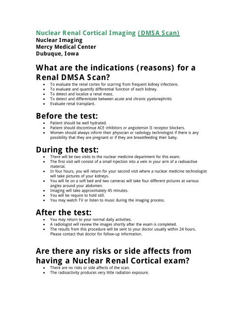 Patient Preparation Renal Cortical DMSA - Mercy Medical Center ...