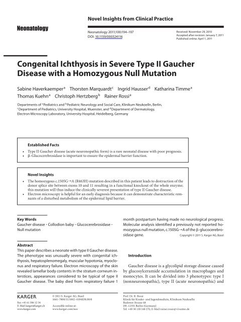 Congenital Ichthyosis in Severe Type II Gaucher Disease with a ...