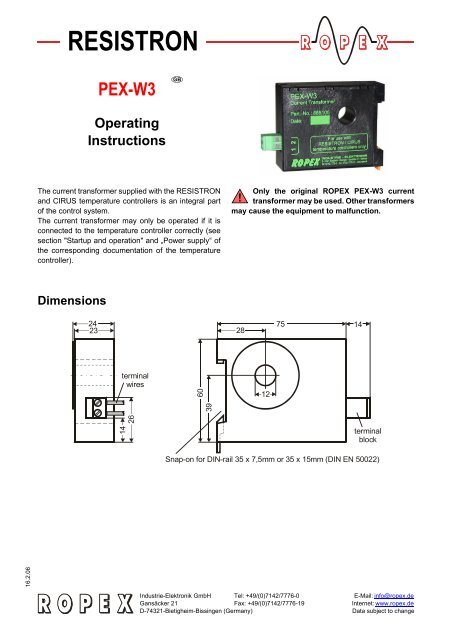 RESISTRON PEX-W3 GB Operating Instructions