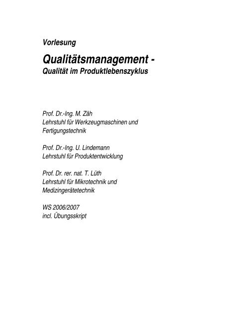 Vorlesungsskript Qualitätsmanagement Qualität im ...