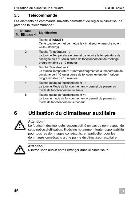 Instrucciones de uso - Waeco