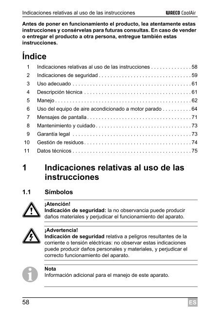 Instrucciones de uso - Waeco
