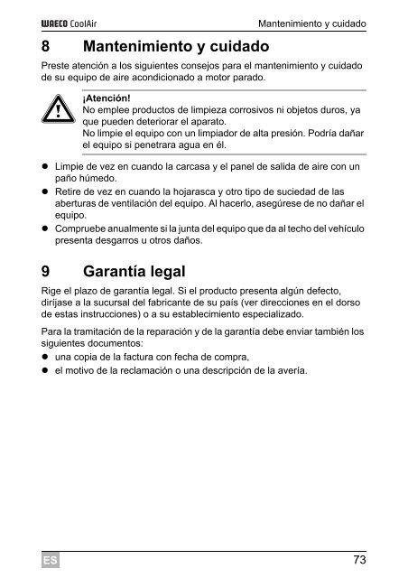 Instrucciones de uso - Waeco