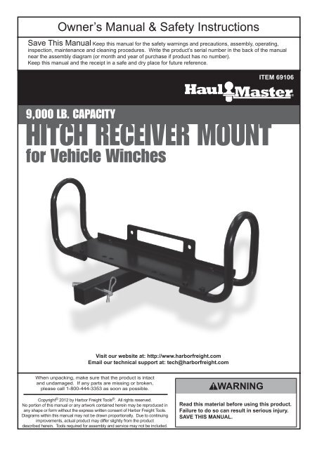 HITCH RECEIVER MOUNT - Harbor Freight Tools