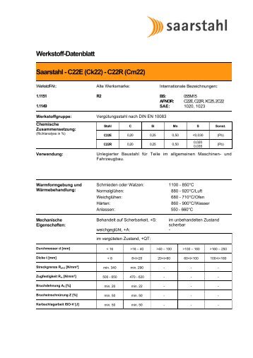 Werkstoff-Datenblatt Saarstahl - C22E (Ck22) - C22R (Cm22)