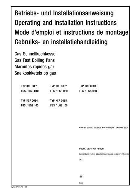 Betriebs- und Installationsanweisung Operating and Installation ...