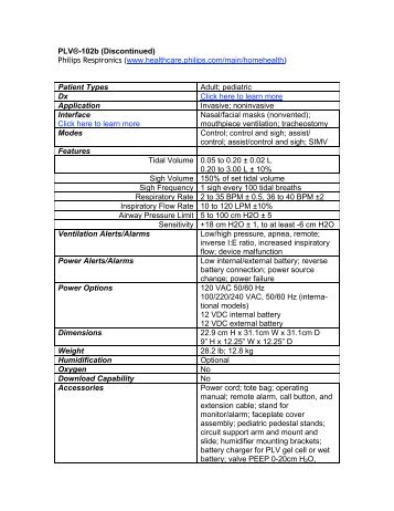 PLVÃ‚Â®-102b (Discontinued) Philips Respironics (www.healthcare ...