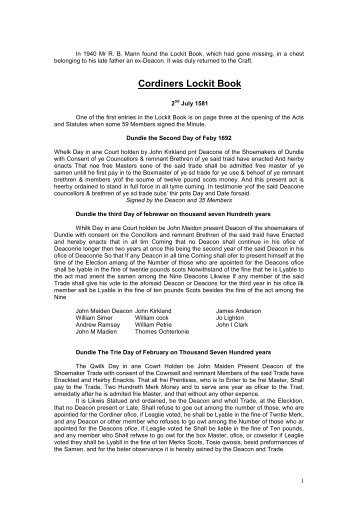 Lockit Book Extracts - Nine Incorporated Trades of Dundee