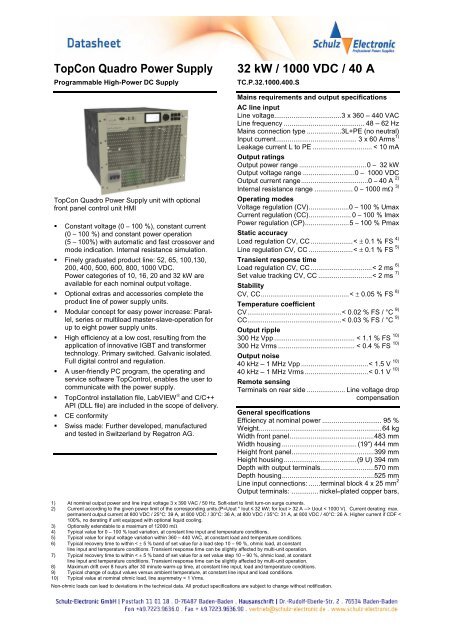 Mains requirements and output specifications - Schulz Electronic ...