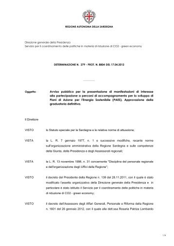 Determinazione n. 279 del 17-04-2012 - Regione Autonoma della ...