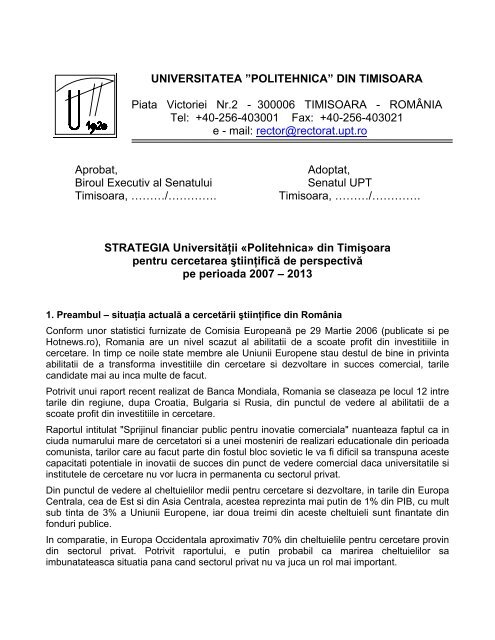 Strategia pentru cercetare ştiinţifică (2007-2013) - Universitatea ...