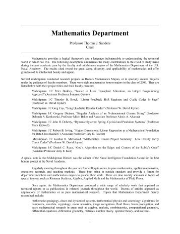 Mathematics Department - United States Naval Academy