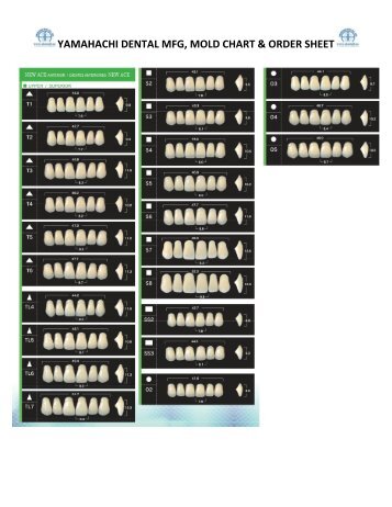 YAMAHACHI DENTAL MFG, MOLD CHART & ORDER SHEET